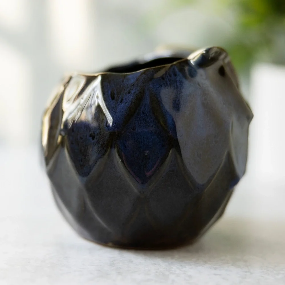 Ceramic Owl Accent Vase in Deep Brown and Blue